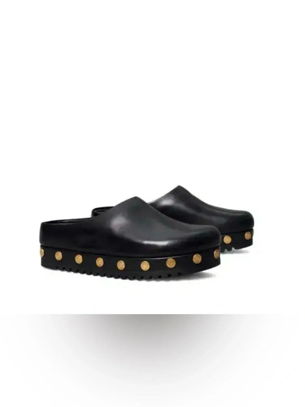 Tory Burch Black Leather Platform Mules with Gold Coins 6M